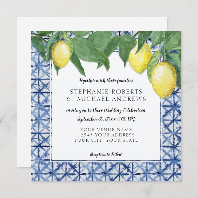 Asian Influence Shibori X Pattern w Lemon Branch Invitation (Front/Back)