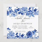 Asian Influence White Blue Floral |Bridal Shower Invitation (Front)