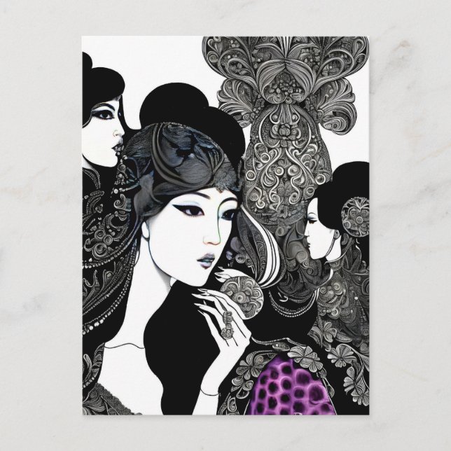 Asian ink woman art, Postcrossing Postcard (Front)