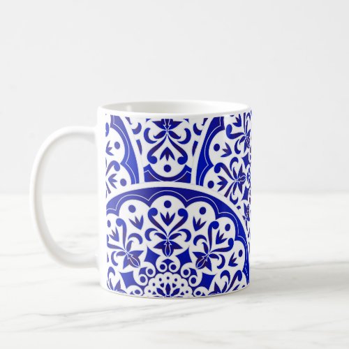 Asian Inspired Blue and White Pottery Chinoiserie Coffee Mug