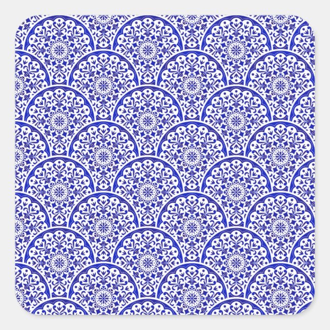 Asian Inspired Blue and White Pottery Chinoiserie Square Sticker (Front)