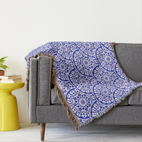 Asian Inspired Blue and White Pottery Chinoiserie Throw Blanket