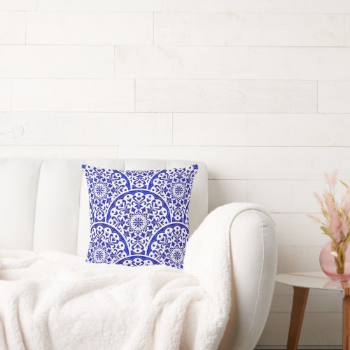 Asian Inspired Blue and White Pottery Chinoiserie Throw Pillow
