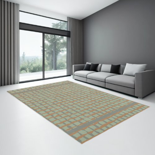 Asian Inspired Green Geometric Rug