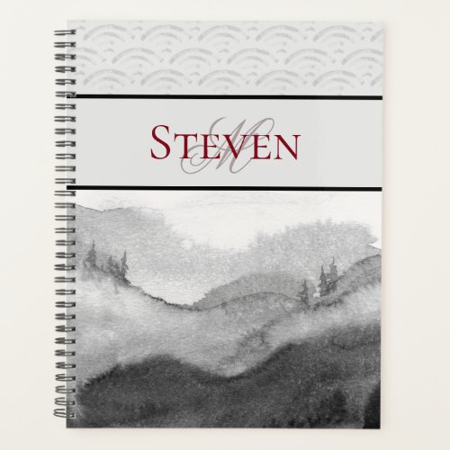 Asian Inspired Monochromatic Scenic Painting Noteb Planner