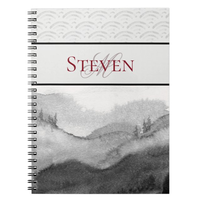 Asian Inspired Monochromatic Scenic Painting Notebook (Front)