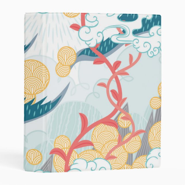 Asian Inspired Nature Pattern Mini Binder (Front/Spine)