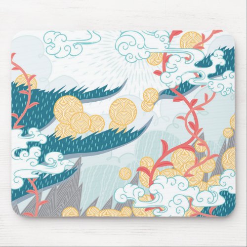 Asian Inspired Nature Pattern Mouse Pad