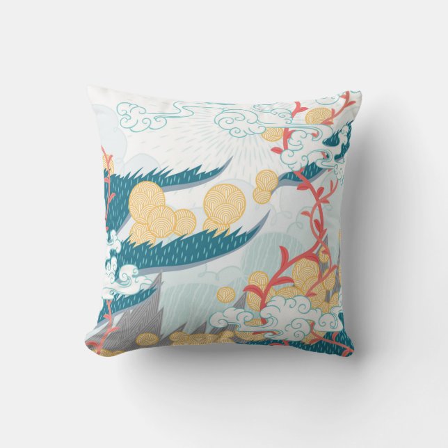 Asian Inspired Nature Pattern Throw Pillow (Front)