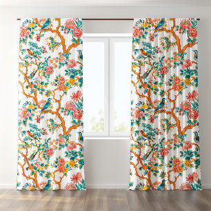Asian-Inspired Patterns, Colorful Flowers Birds Blackout Curtains