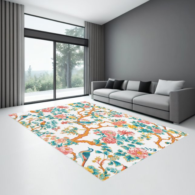 Asian-Inspired Patterns, Colorful Flowers Birds Rug (Insitu (Indoor 3))
