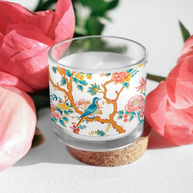 Asian-Inspired Patterns, Colorful Flowers Birds Scented Candle (Creator Uploaded)