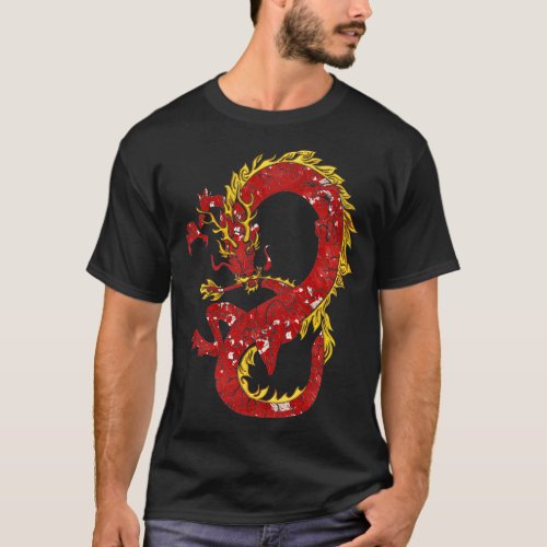Asian Japanese Chinese Dragon In Red And Gold Desi T_Shirt