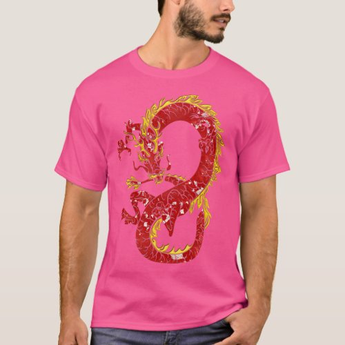 Asian Japanese Chinese Dragon In Red And Gold Desi T_Shirt