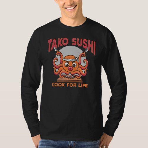 Asian Japanese Dishes Food Sushi Suhsi Octopus Ric T_Shirt