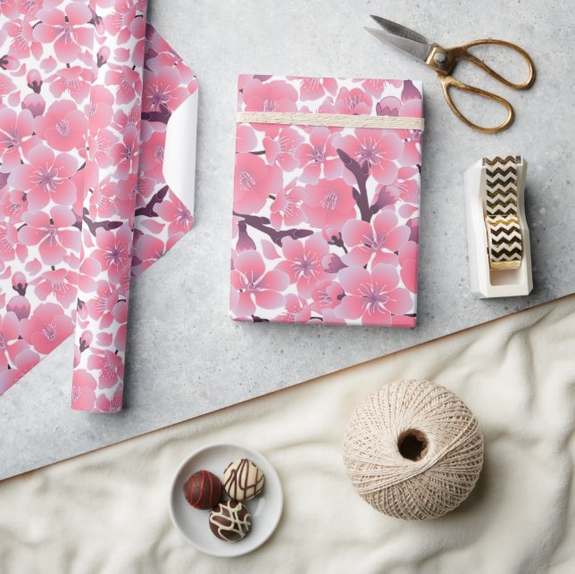 Asian Japanese Pink Cherry Blossom Wrapping Paper (Crafts)