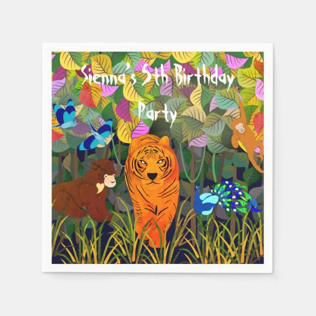 Asian Jungle Tiger Sun Bear Peacock Indian Roller Napkins (Front)
