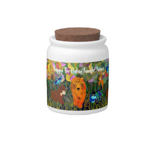 Asian Jungle Tiger Sun Bear Peacock Monkey Candy Jar