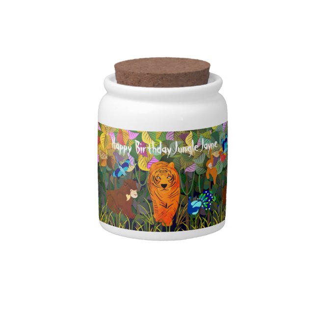 Asian Jungle Tiger Sun Bear Peacock Monkey Candy Jar (Front)