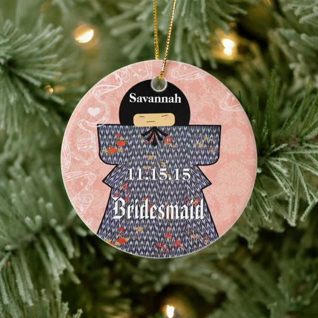 Asian Kimono Birdesmaid Gifts Pink Changes Ceramic Ornament (Tree)