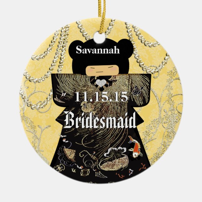 Asian Kimono Birdesmaid Gifts Yellow Changes Ceramic Ornament (Front)