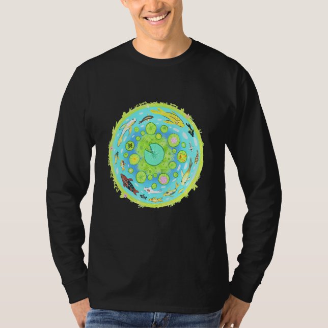Asian Koi Blue Pond Goldfish Carp Freshwater Plant T-Shirt (Front)