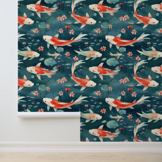 Asian Koi Fish Pond Lotus Flowers Floral