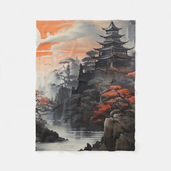 Asian Landscape Art Fleece Blanket by ErikaKai at Zazzle
