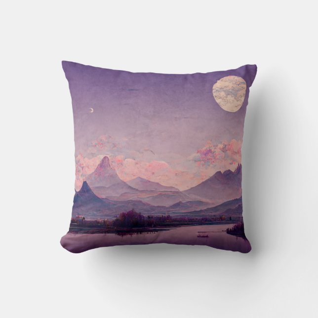 Asian Landscape Painting Throw Pillow (Front)