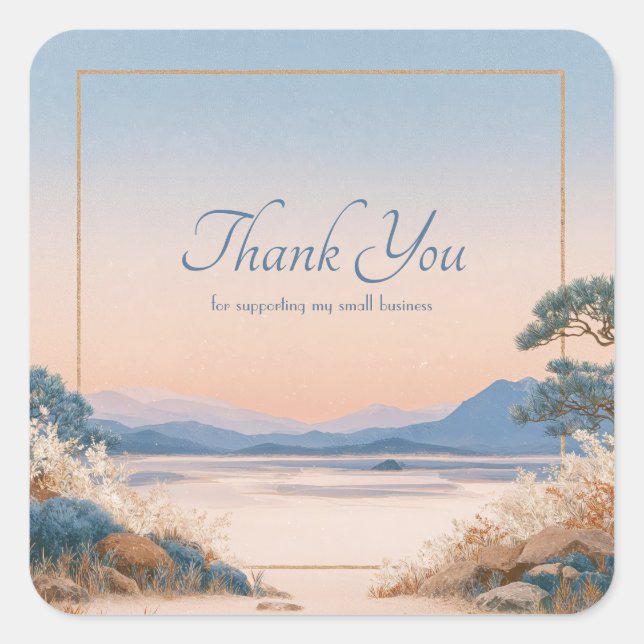 Asian Landscape Sunrise Gold Frame Serene Vista Square Sticker (Front)