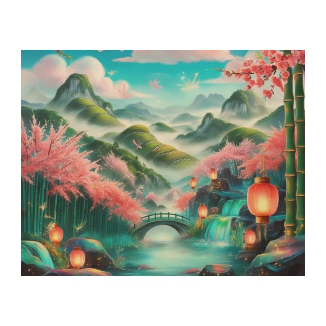 Asian Landscape Wood Wall Art (Front)