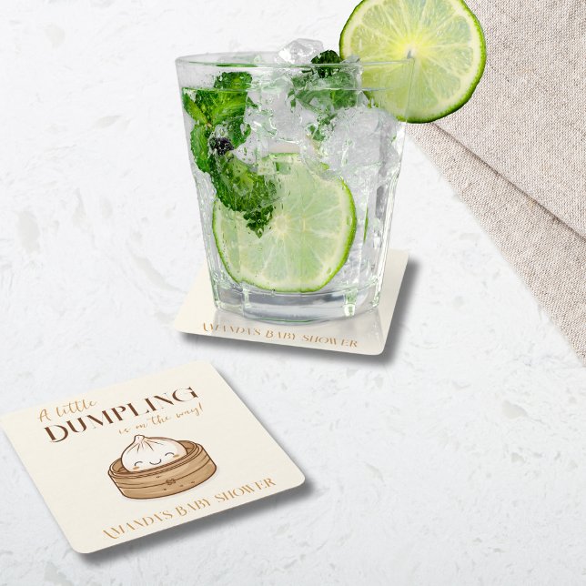 Asian Little Dumpling Kawaii Baby Shower Square Paper Coaster (Creator Uploaded)