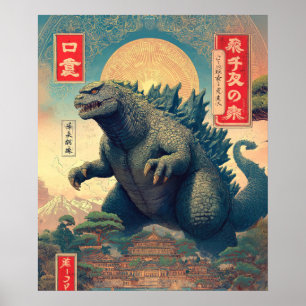 Asian Lizard Monster Retro Sci-Fi Bold Cool Trendy Poster
