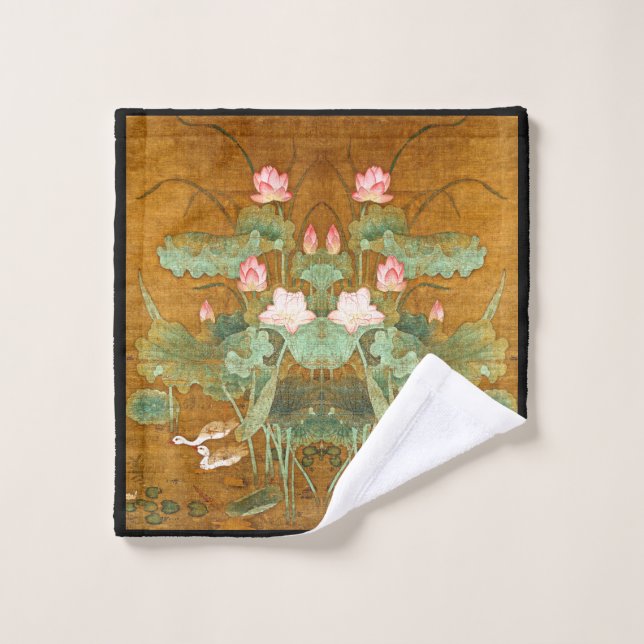 Asian Lotus Flower Lilypad Water Garden Bath Towel (Wash Cloth)