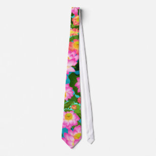 Asian Lotus Flowers Tie