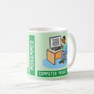 Asian Male Computer Programmer With Name. Coffee Mug