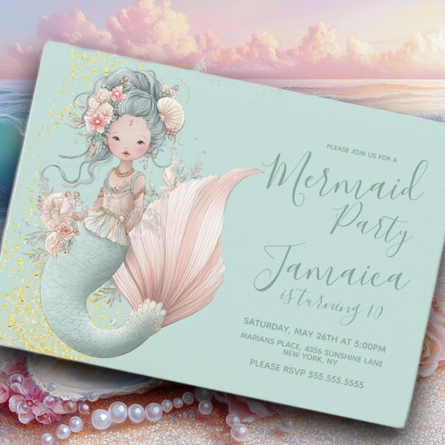 Asian Mermaid Beach Birthday Party  Invitation (Creator Uploaded)