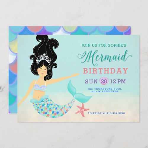 Asian Mermaid Birthday Party Invitation
