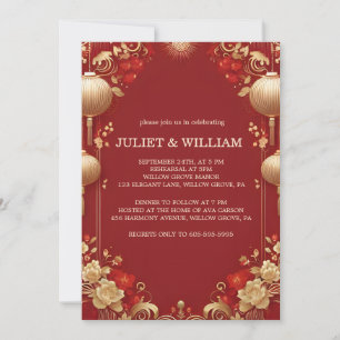 Asian Modern Chinese Bilingual Rehearsal Dinner Invitation