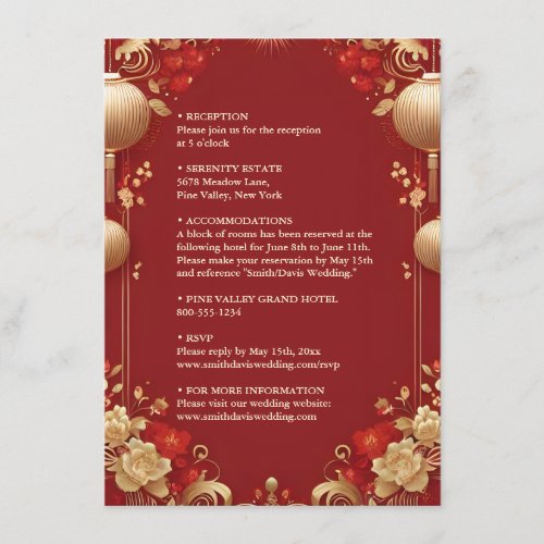 Asian Modern Floral Chinese Bilingual Wedding Enclosure Card