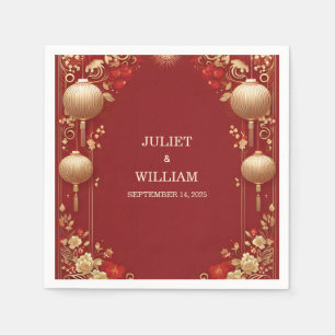 Asian Modern Floral Chinese Bilingual Wedding Napkins