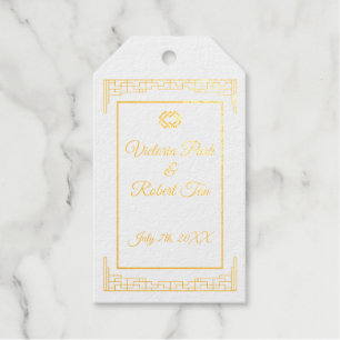 Asian Monogram Gold Foil Wedding Favor Tags