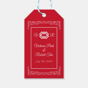 Asian Monogram Red White Wedding Gift Tags