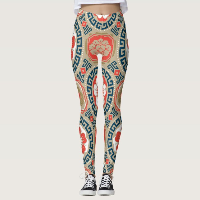 Asian Motive: Elegant Geometric Design Leggings (Front)