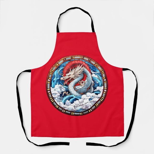 Asian Mythical Dragon in Red and Blue Apron (Front)