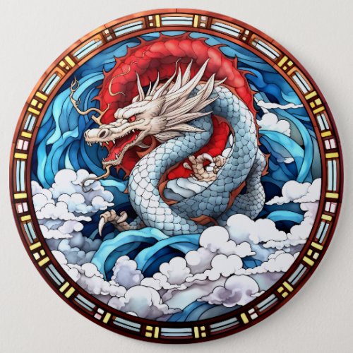 Asian Mythical Dragon in Red and Blue Button