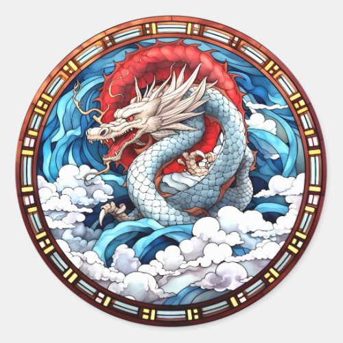 Asian Mythical Dragon in Red and Blue Classic Round Sticker