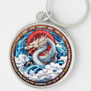 Asian Mythical Dragon in Red and Blue Keychain