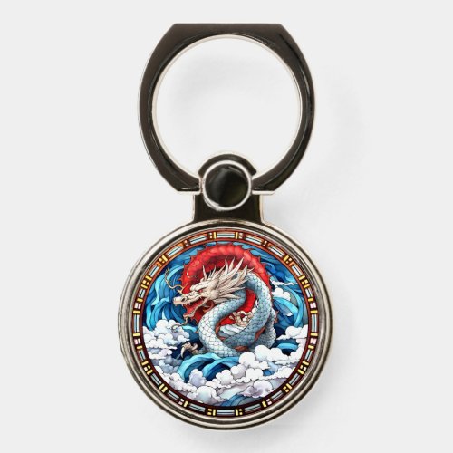 Asian Mythical Dragon in Red and Blue Phone Ring Stand