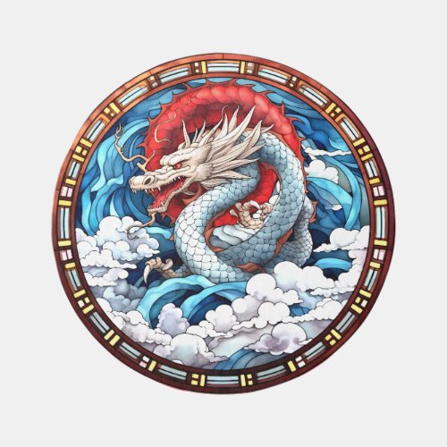 Asian Mythical Dragon in Red and Blue Rug